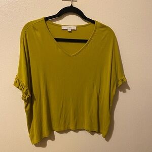 LOFT Olive Green V-Neck Flutter Sleeve Top